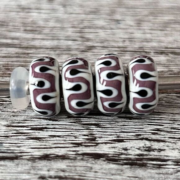 TROLLBEADS Purple White Black Teeth Unique LAA 925S NEW! Opaque, $ per Bead - Picture 3 of 4
